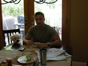 Me and my dog enjoying a meal together.